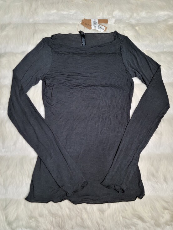 SKIMS Tops - SKIMS Sheer Modal Long Sleeve Boat Neck T Shirt Black Onyx Small NEW